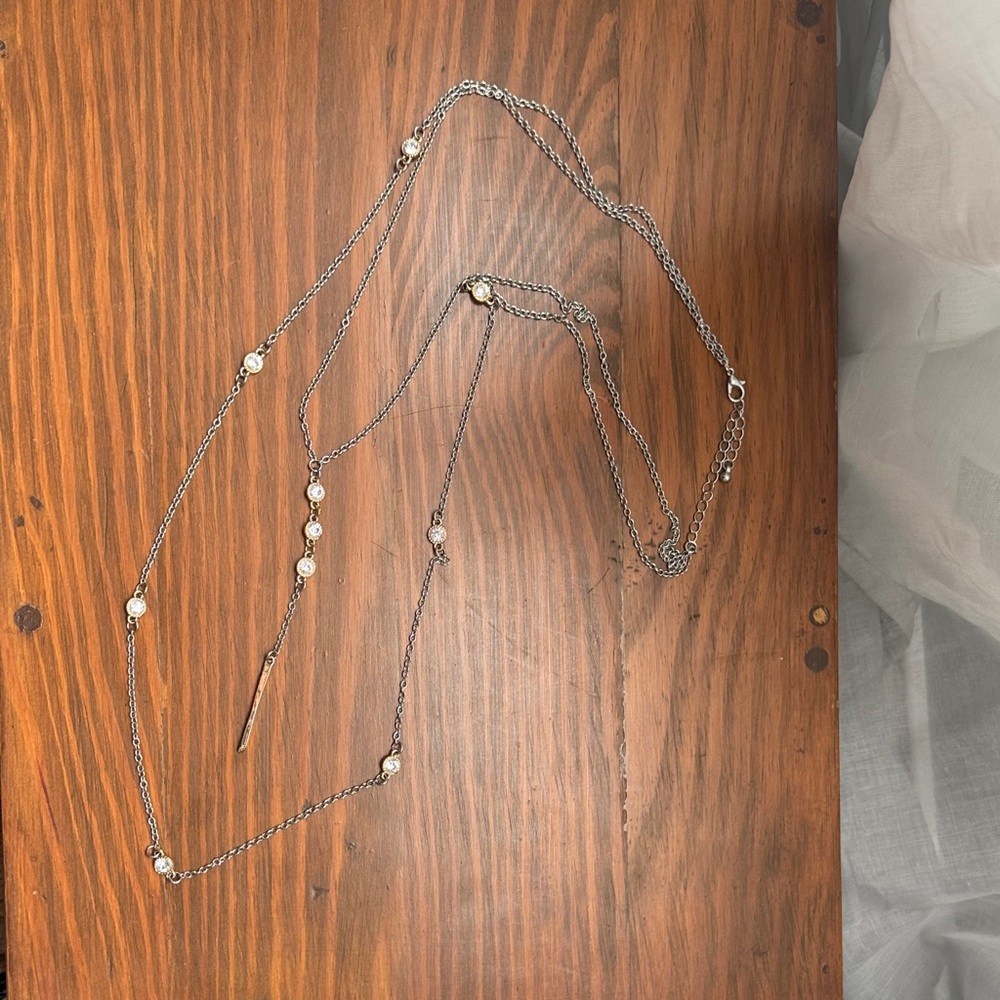 Delicate Silver Pearl Station Long Necklace